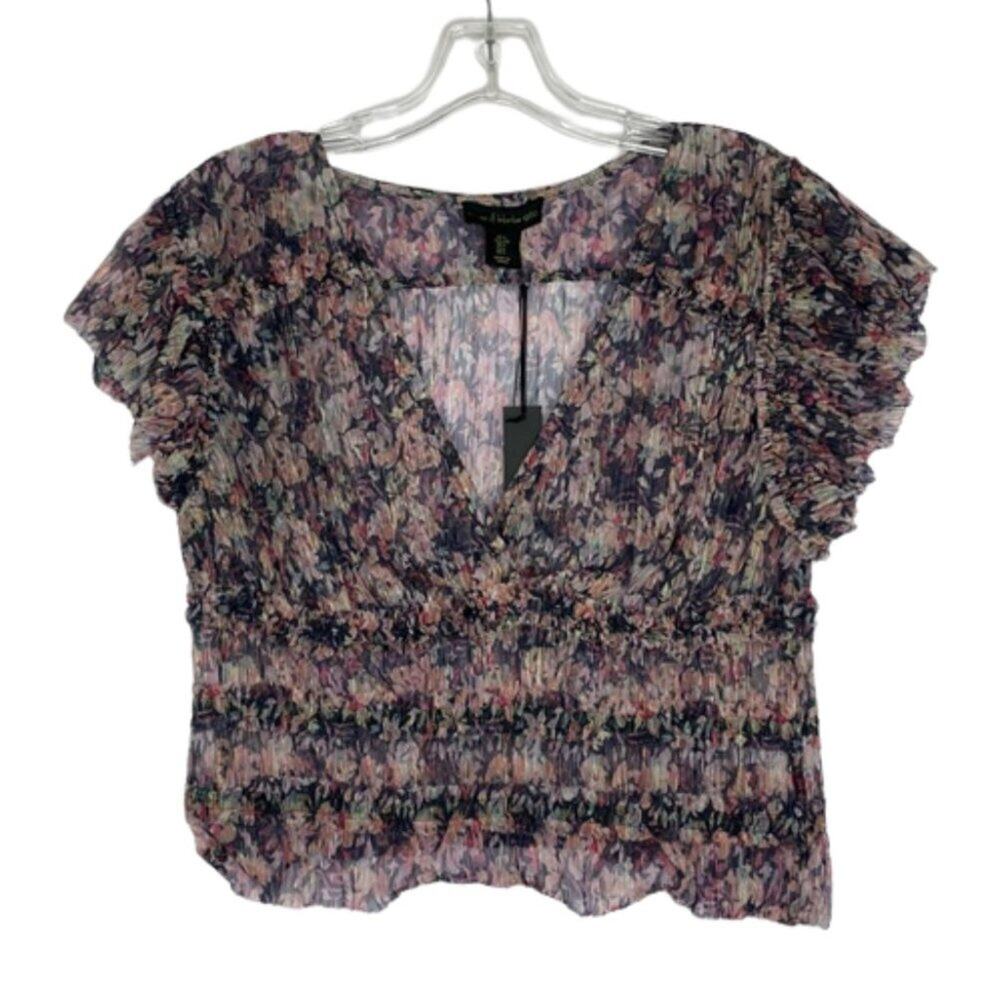House of Harlow 1960 black shimmer cropped sheer blouse top size Large